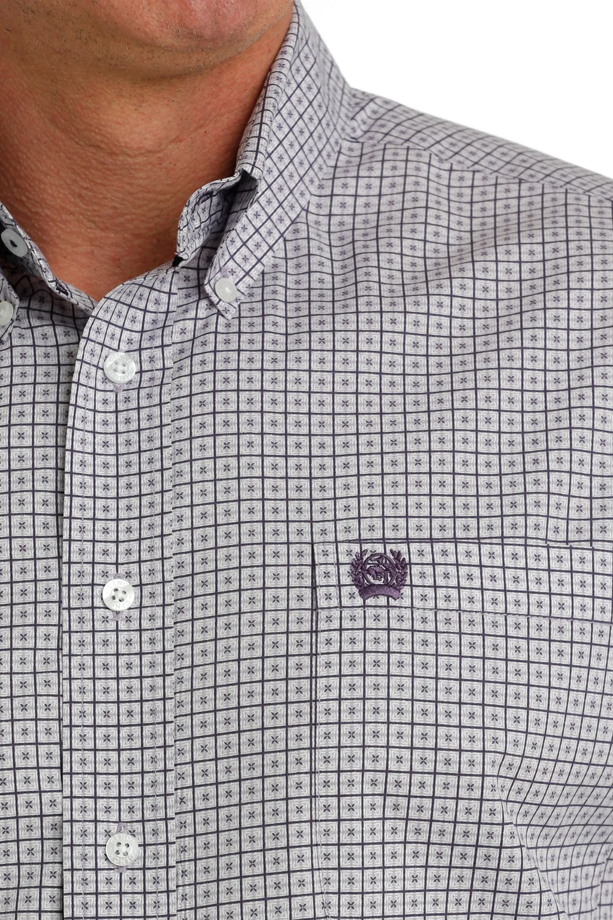 Cinch Purple & White Geometric Square Print Button-Down Shirt for Men