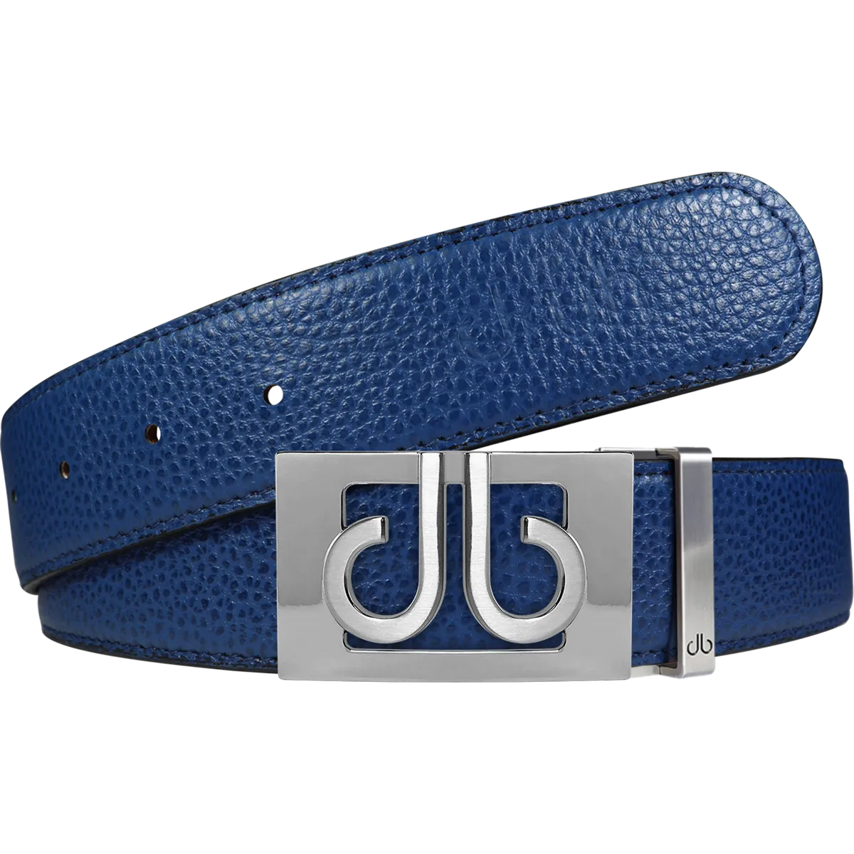 Full Grain Leather Belt in Blue with Silver ‘db’ Thru Buckle