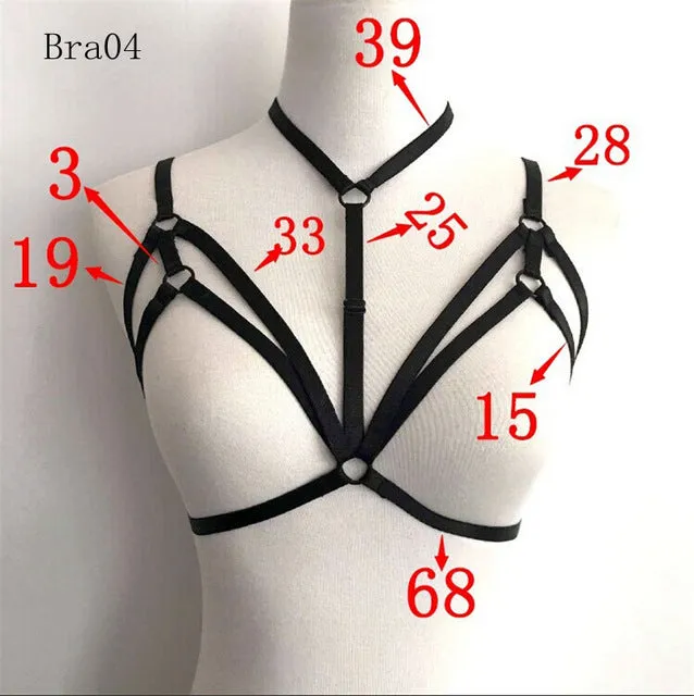 iEASYSEXY New Hot Sexy Womens Underwear Goth Cage Bra Garter Belt Pentagram Erotic Chest Body Bridal Suspender Bondage Lingerie