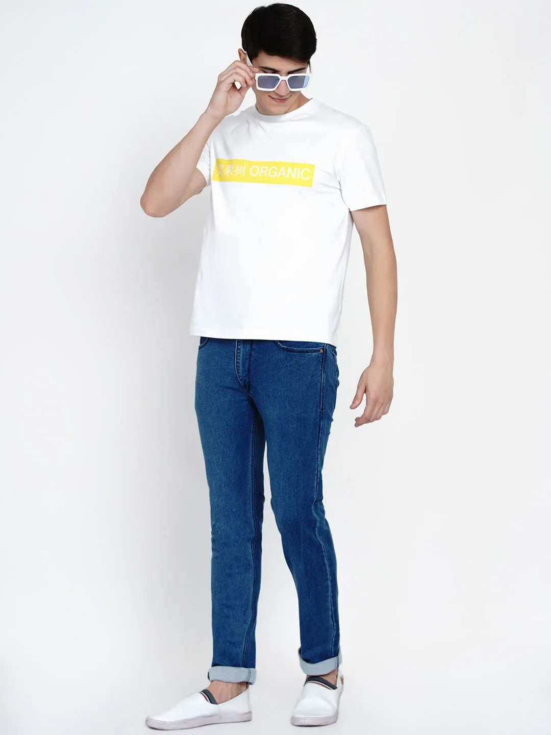 Men Blue Light Fade Stretchable Jeans