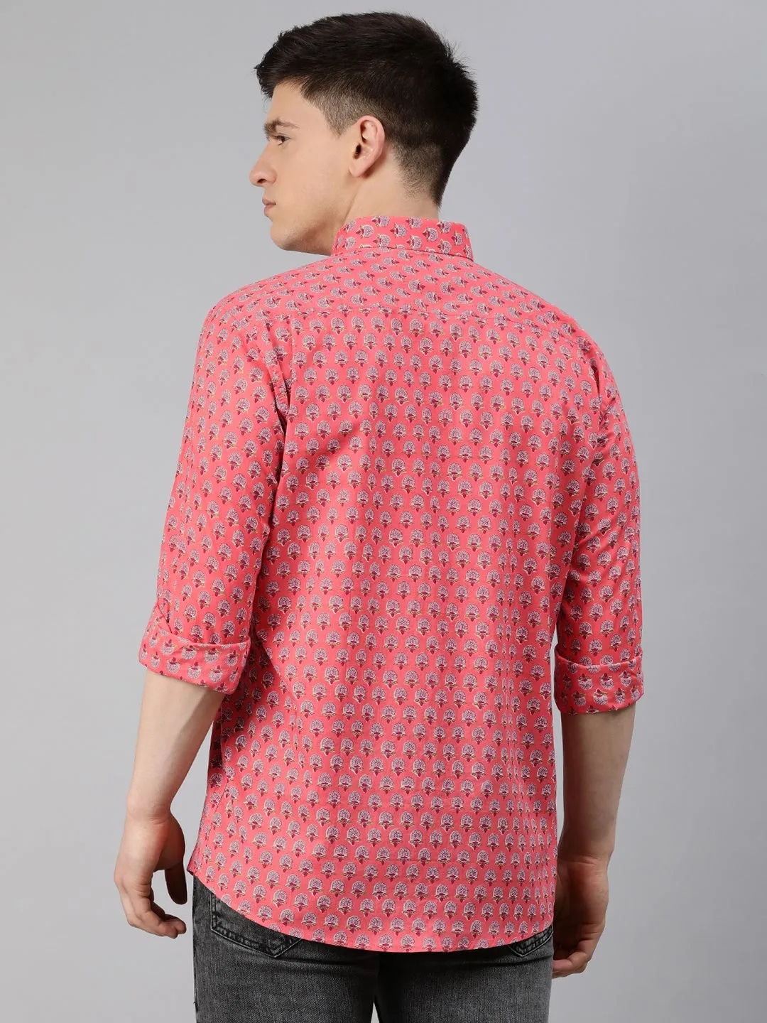 Pink Cotton Full Sleeves Shirts For Men-Mmf0235
