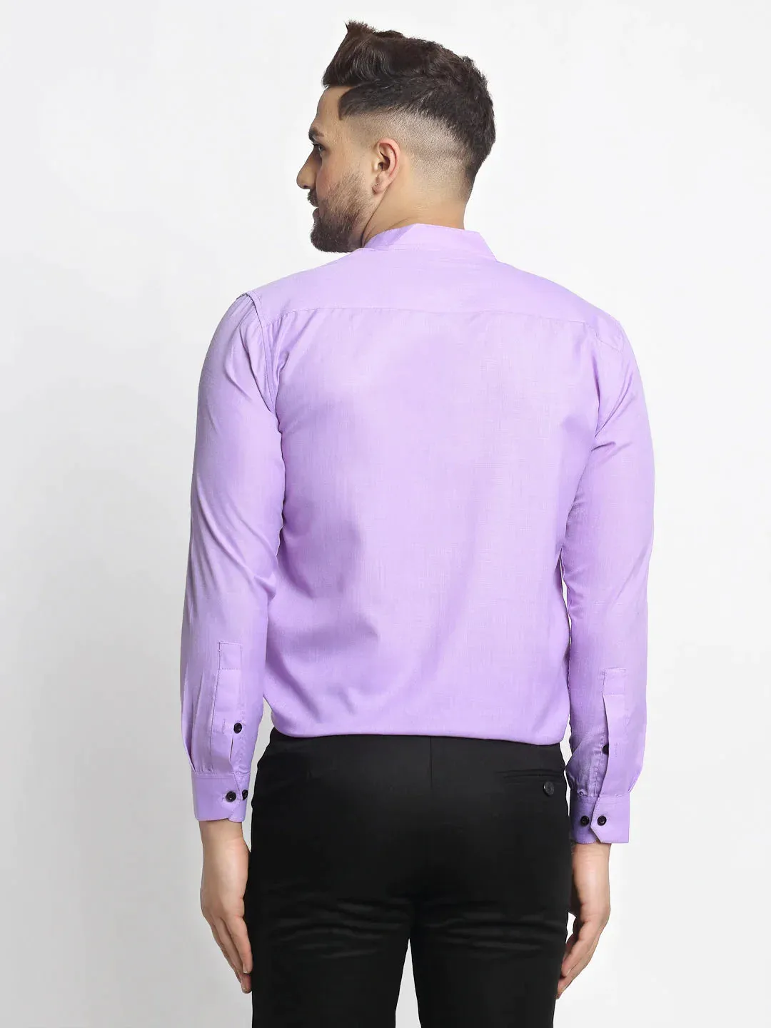 Purple Men'S Cotton Solid Mandarin Collar Formal Shirts