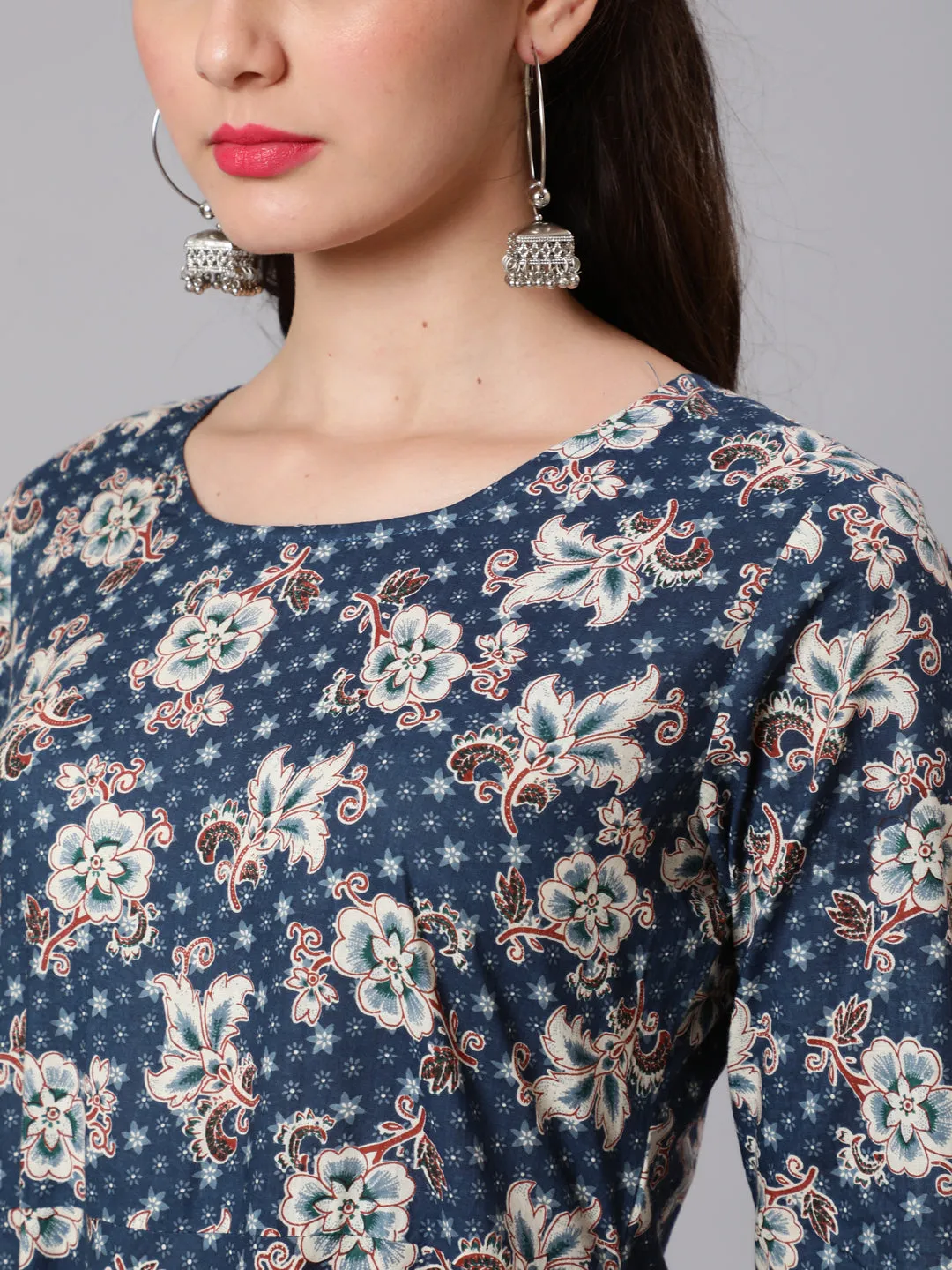 Women Blue Floral Printed Flared Dress