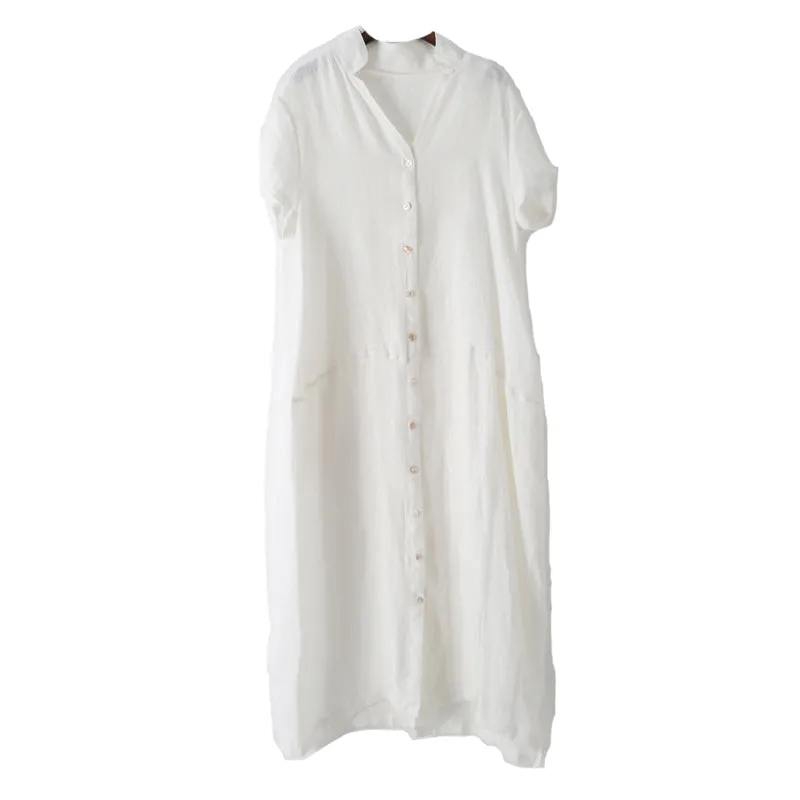 Women Loose Fitting Linen Cotton Dresses Irregular Summer Casual Irregular Women Dresses AMT96212