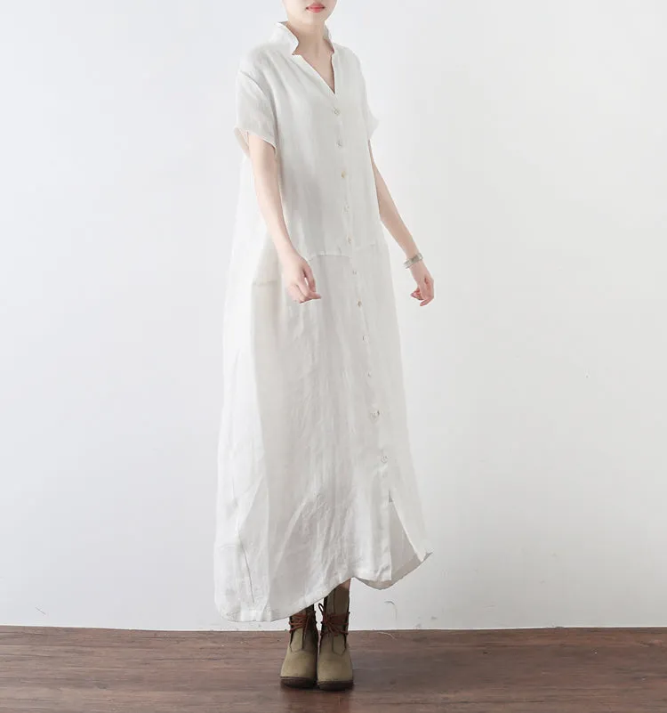 Women Loose Fitting Linen Cotton Dresses Irregular Summer Casual Irregular Women Dresses AMT96212