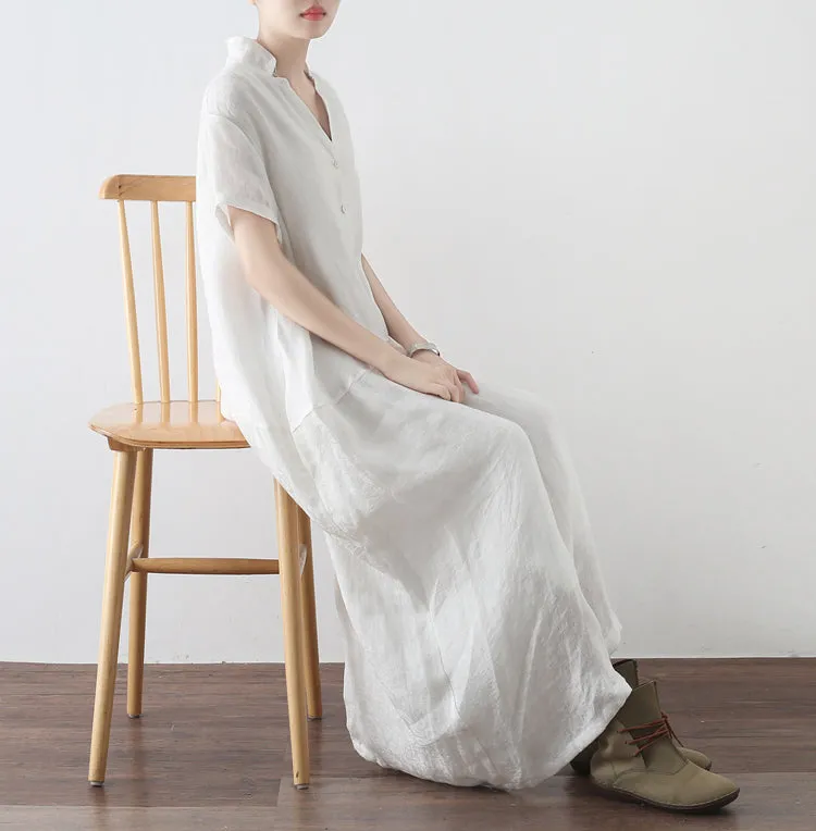 Women Loose Fitting Linen Cotton Dresses Irregular Summer Casual Irregular Women Dresses AMT96212